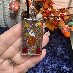 Halloween Ghost Keychain with Stars and Pumpkin